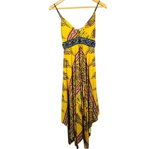 Yellow Paisley Print Halter Maxi Dress Embellished Waist Bohemian Festival